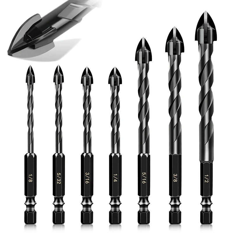 Masonry Drill Bits Set for Tile Glass Ceramic Brick Wood Cross Head Four Blades Drilling Bits for Ceramic Tile