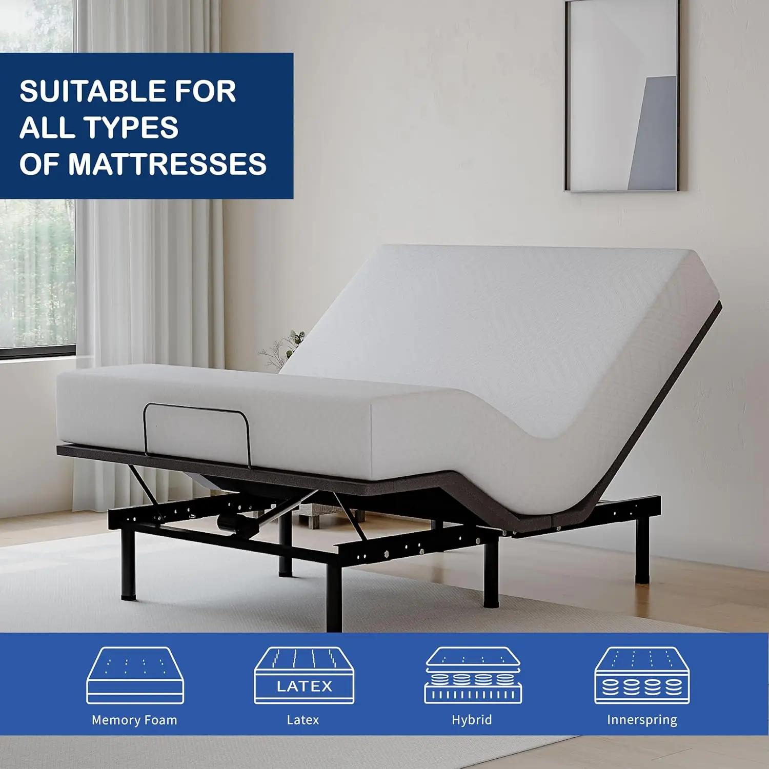 Adjustable Bed Base Frame,Electric Bed with Head and Foot Incline, Soft Cover & Zero Gravity & Wireless Remote with Backlight 5