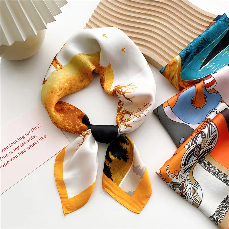 

Van Gogh Designer Luxury Brand Ink Painting Floral Silk Scarf Lady Fashion Style Square Scarves Summer Beach Cover Shawl 70*70Cm