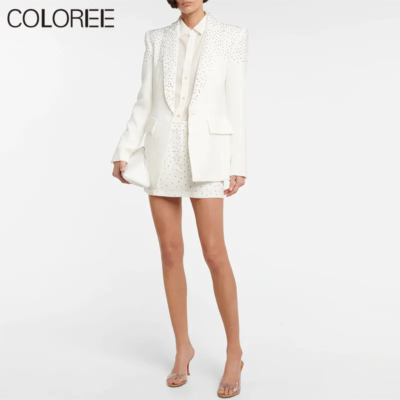 

Luxury Diamonds Beading Blazer Mujer 2023 Spring Autumn Elegant Notched Plus Size Jacket for Women Korean New In Outwears