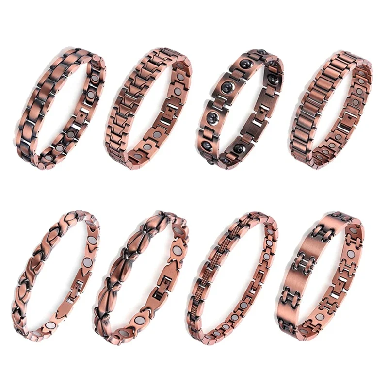 Vintage Chain Link Bracelets for Women Men Arthritis Copper Color Bangle Health Energy Germanium Double Row Magnetic Healthcare