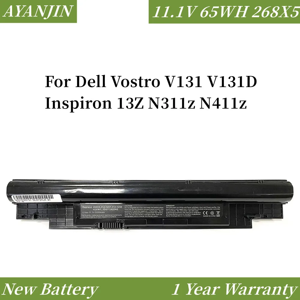 

Аккумулятор H7XW1 268X5 для ноутбука Dell Vostro V131 V131D Inspiron 13Z N311z N411z H2XW1 H7XW1 JD41Y, 11,1 В, 65 Вт/6000 мАч