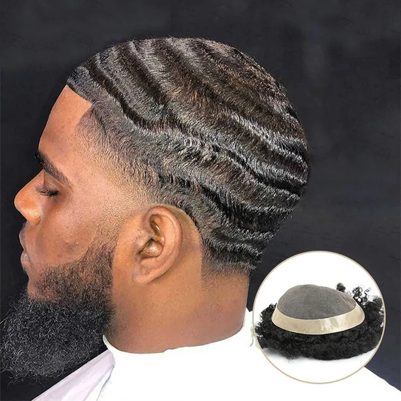 Deep Curly Hairpiece Men Capillary Prosthesis Fine Mono NPU 100% Human Hair Wigs For Men Toupee Exhuast Systems Afro Men Wig