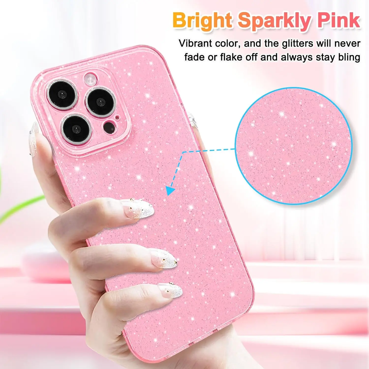 Sparkling Pink Glitter Phone Case for Women and Girls - Stylish Protective Cover
