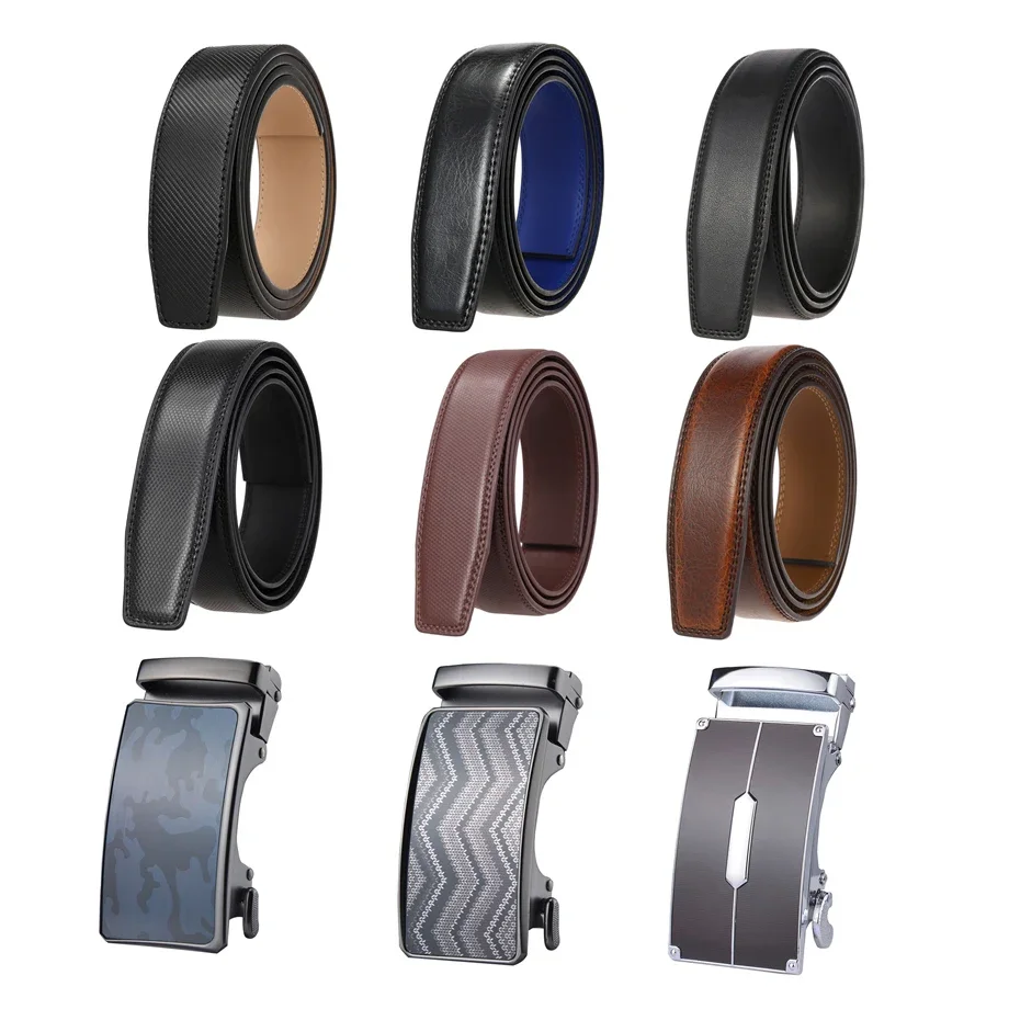 

Belt Buckle Holeless Leather Belts for Men 3.5cm Width Brand Fashion Automatic Buckle Black Genuine Leather Belt Mens Belts R400
