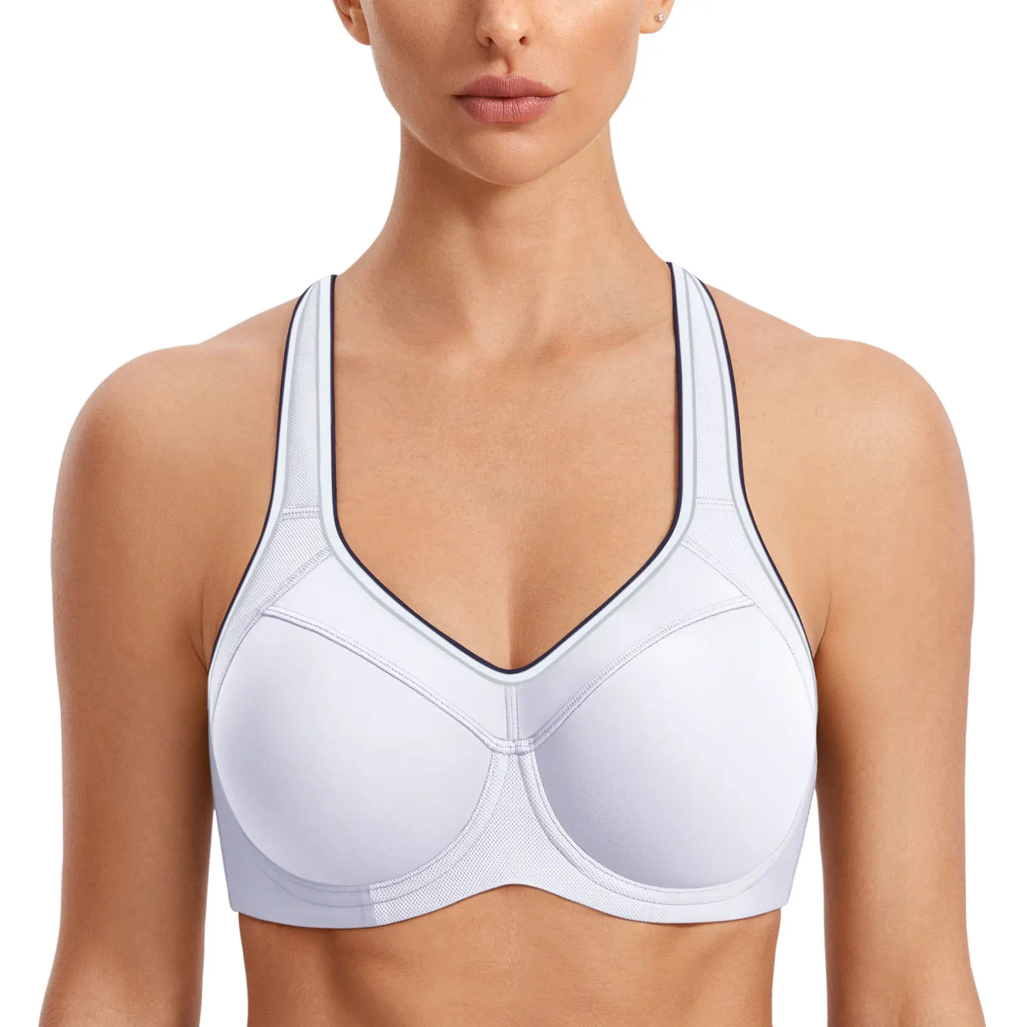 Sports Bra Black White Women Push Up Full Support High Impact Racerback Lightly Lined Underwire Underwear Lady Clothing 1
