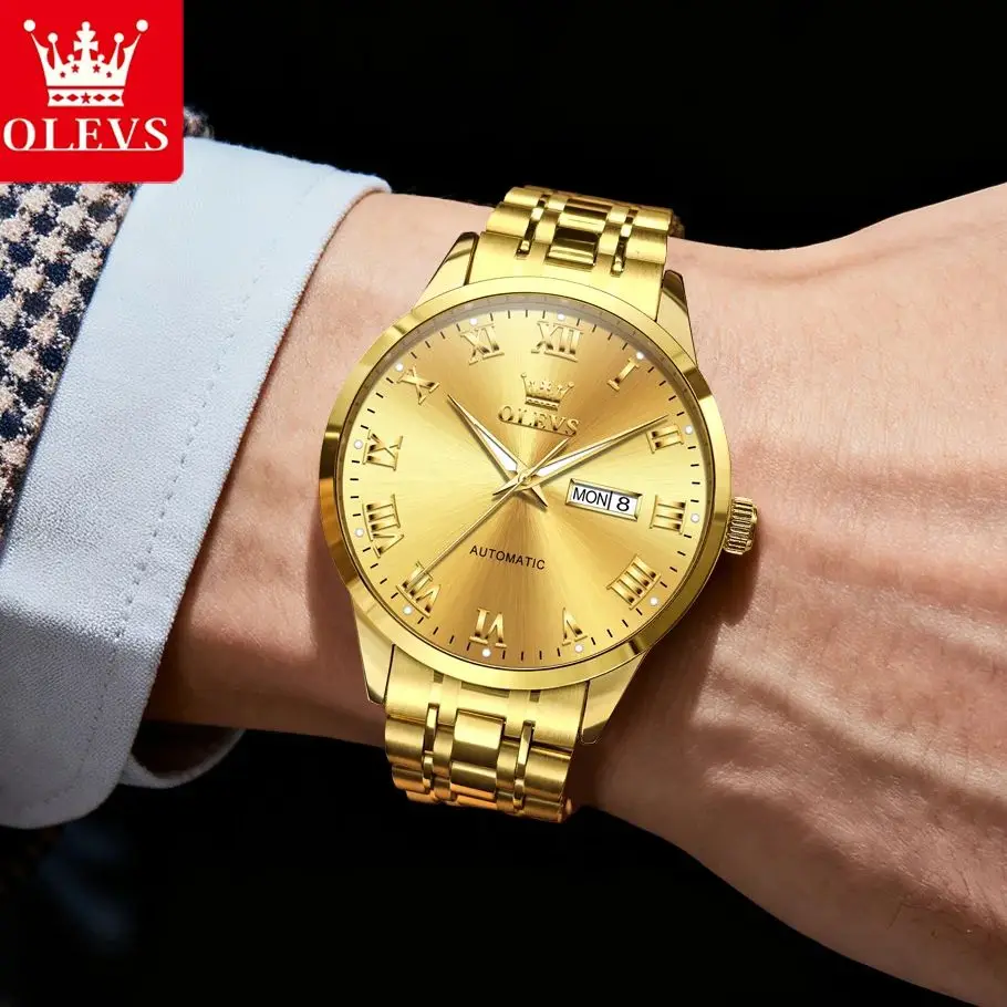 OLEVS 7060 Luxury Automatic Men's Watches Dual Calendar Business Mechanical Wrist Watches For Man Luminous Waterproof Man Watch