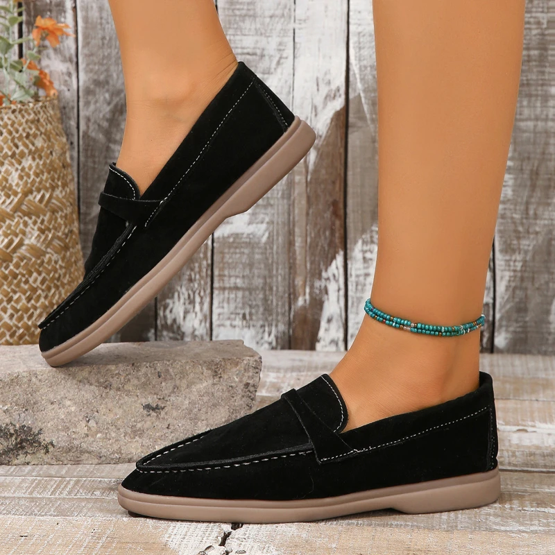 New 2024 summer Women's British Fashion Solid Color Suede Canvas  Lightweight  Flat Shoes Outdoor Comfortable Casual Shoes