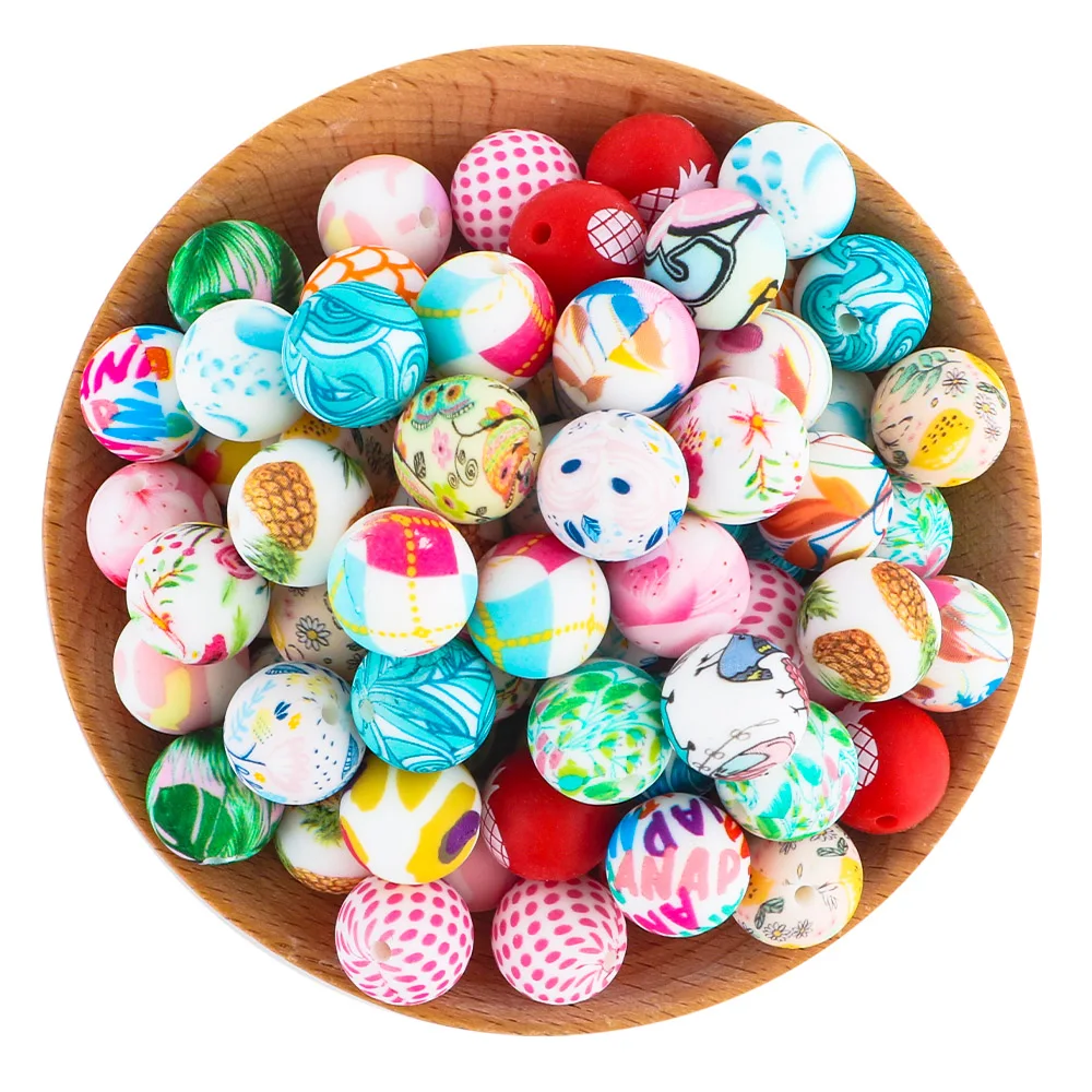 50-1000Pcs Silicone Leopard Beads 15mm Round Printed Beads For Jewelry Making DIY Necklace Pacifier Chain Accessories