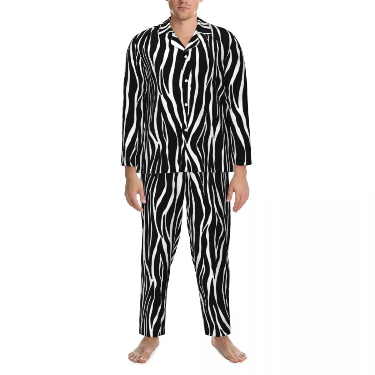 

Zebra Print Pajama Sets Autumn Black And White Stripes Cute Room Sleepwear Male 2 Pieces Loose Oversized Graphic Nightwear Gift