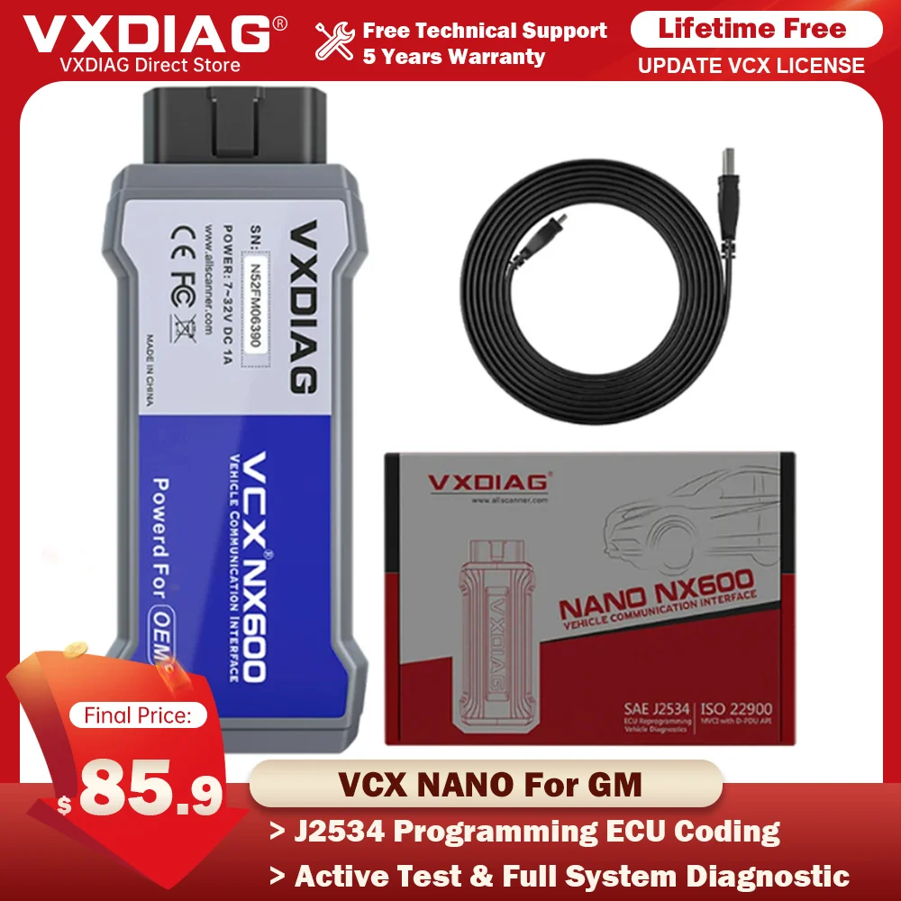 VXDIAG VCX NANO популярная версия NX600 для GM все системы Активный тест OBD2 диагностический инструмент для opel Лучшая цена с 36 + услугой сброса