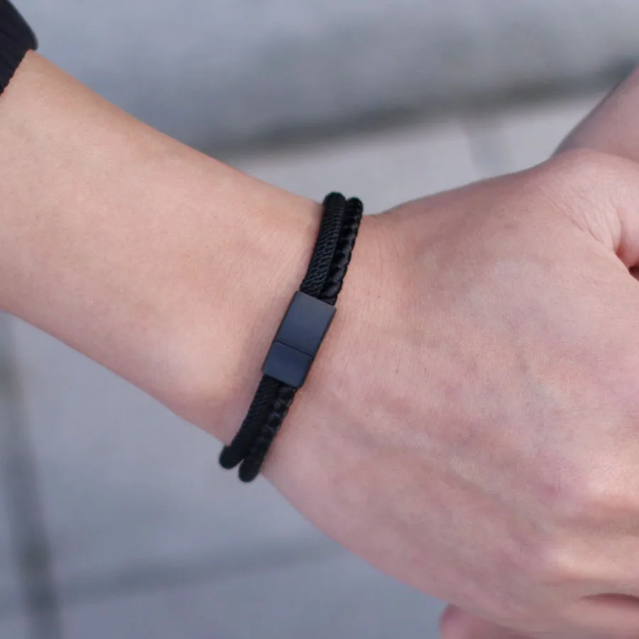 Men Bicolor String Wrap Bracelet with Magnet Buckle