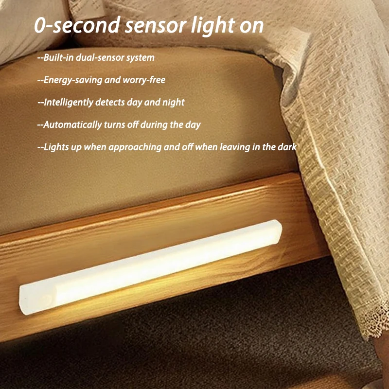 Motion Sensor LED Under Cabinet Lamp Dimmable Rechargeable Night Light Stairs Closet Room Aisle Tube Bar Detector Bulb