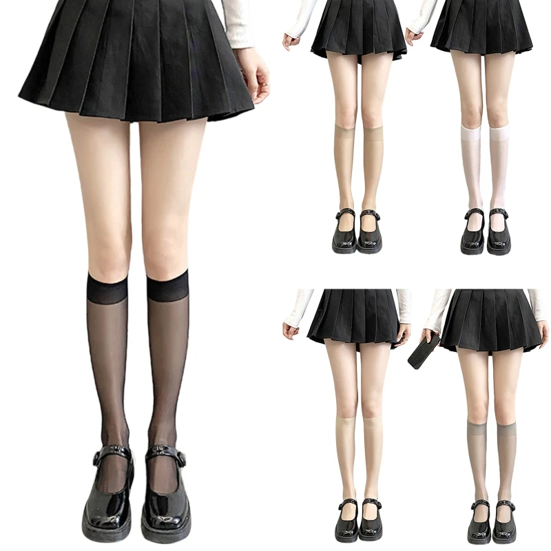 

Women Summer Sheer Silky Knee High Socks Solid Color Ultra-Thin Calf Stockings