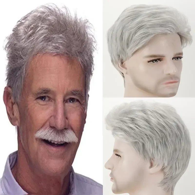 Grandpa's Wig Natural Grey Short Hair Wig Handsome Men's Wig Father Hair Fashion Wigs for Men Fluffy Short Synthetic Wigs