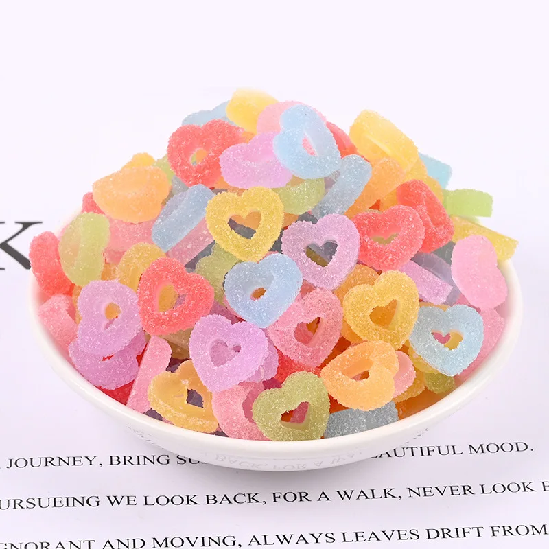 100 Stück Simulation Fudge Donuts Kawaii süße bunte künstliche Harz DIY weiche Süßigkeiten Handwerk Dekoration Zubehör Herz Süßigkeiten – Detail 24
