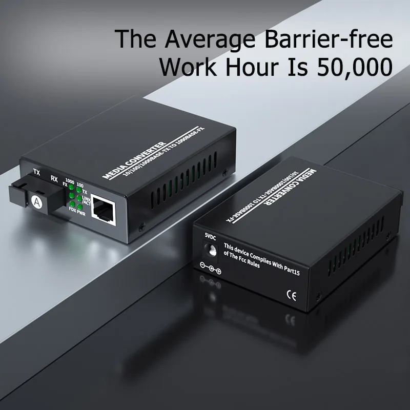Gigabit RJ45 to SC Fiber Optical Media Converter 10/100/1000Mbps Single Mode Single Fiber External Power Supply