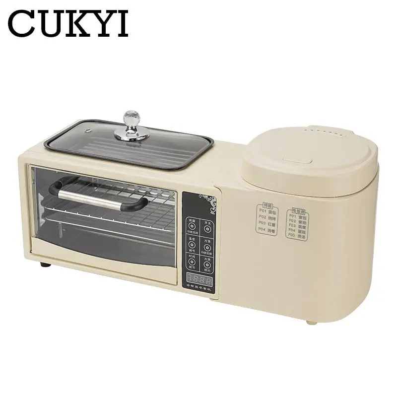 3 In 1 Electric Breakfast Machine Multifunction 1L Rice Cooker 8L Bake Oven Frying Pan Household Bread Pizza Oven Noodles Boiler 3