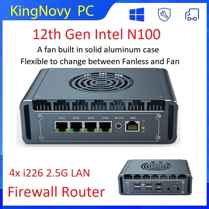 Topton Intel 12th Gen Mini PC N100 4x i226 2.5G LAN Firewall Computer Celeron N5105 J4125 PVE pfSense desktop Aluminum with Fan 2