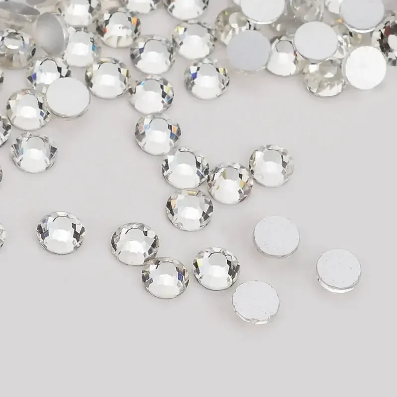Non Hot Fix Rhinestones Clear White Crysta FlatBack Glass Rhinestones Non-HotFix for Nail Art Decorations SS3-SS40 Flat Back Rhinestones