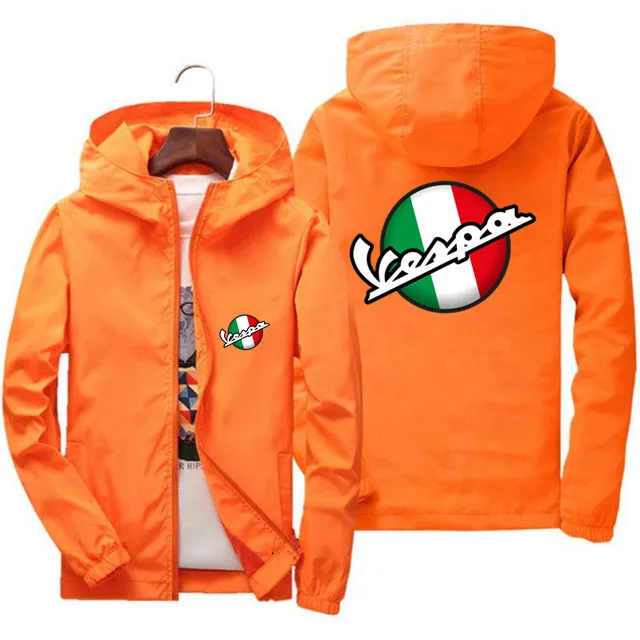 Mens Vespa Italy Flag Motorcycle Sportswear Hooded Bomber Zipper Thin Zipper Windbreaker Cycling Coat Jacket Plus