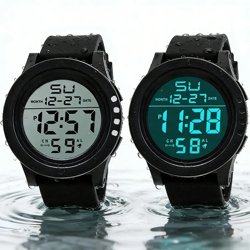 Men's Waterproof LED Display Sport Watch with Alarm & Stopwatch