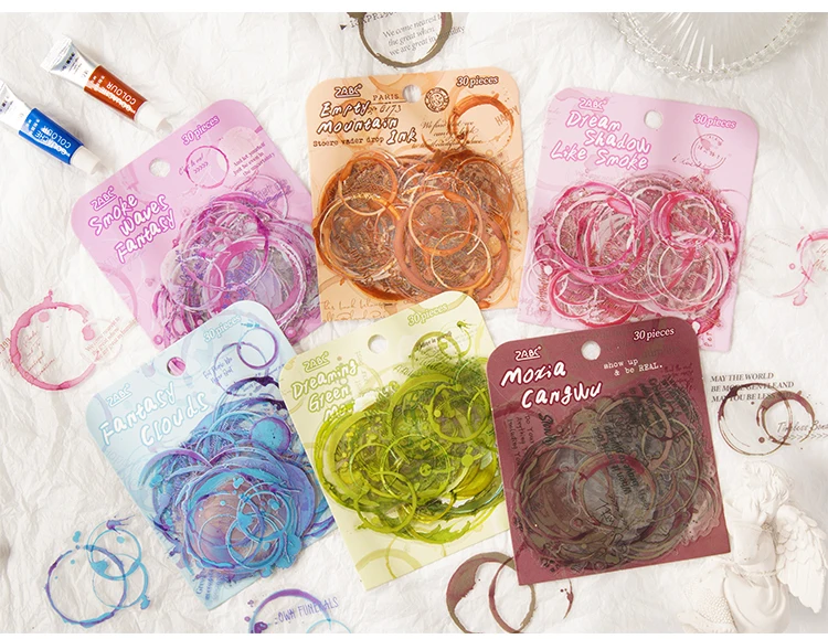 30-teiliges Aufkleberpaket mit bunten Kreisen in englischen Sprache, dekoratives Scrapbooking-Tagebuch, Album, Collagenmaterial, Junk-Tagebuchzubehör – Detail 4