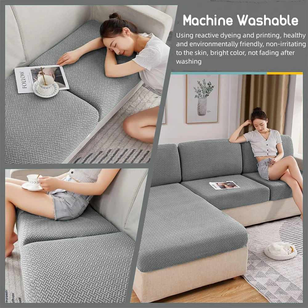 Jacquard Thick Sofa Cover Elastic Polar Fleece Couch Covers for Sofas Living Room Spandex Seat Covers L-shaped Solid Colors Home 5