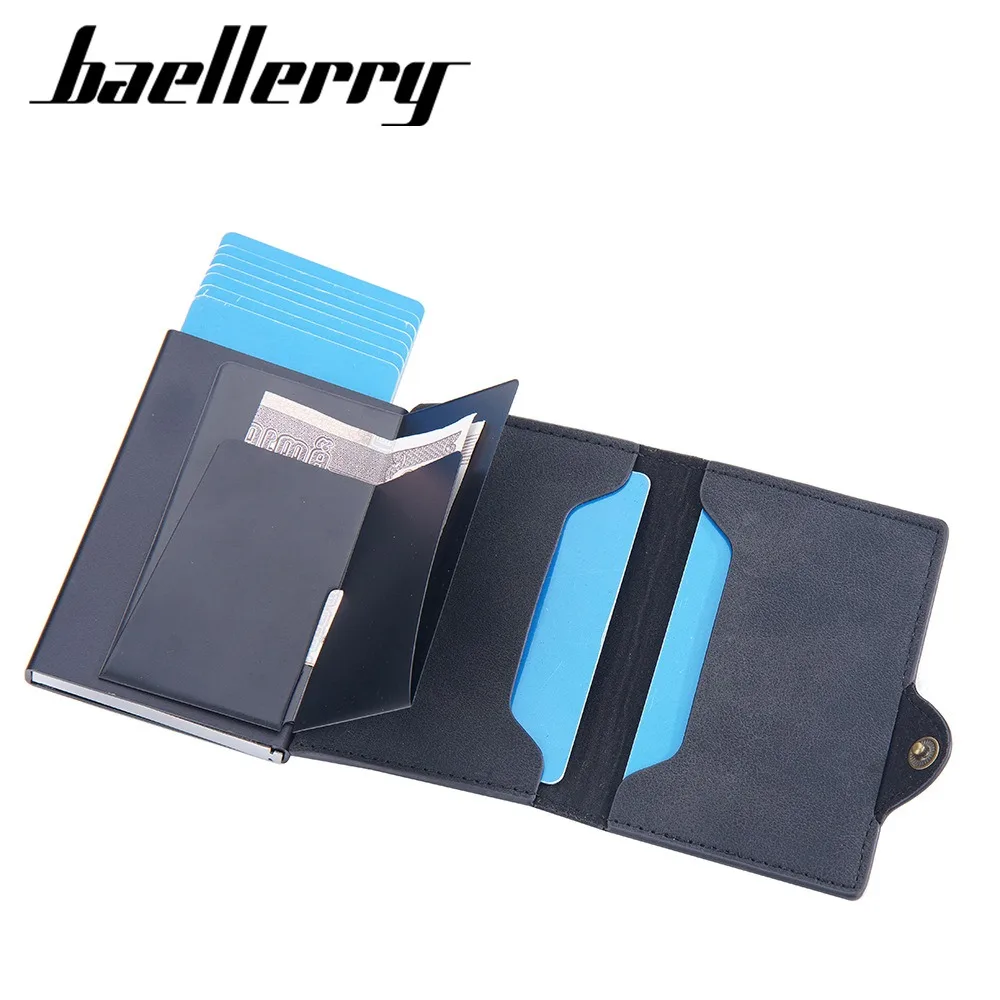 Anti-Scan Slide Eject Credit Card Case - Short RFID Blocking Wallet with Leather Accent