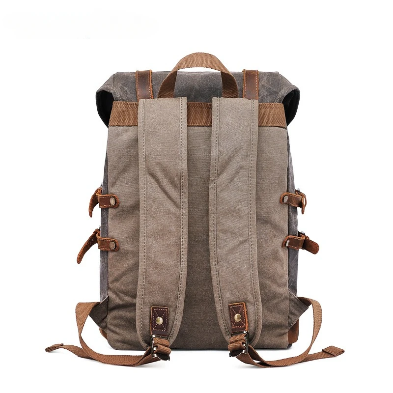 New Wax Canvas Bag with Genuine Leather Travel Outdoor Backpack Horseskin Men's Bag 5