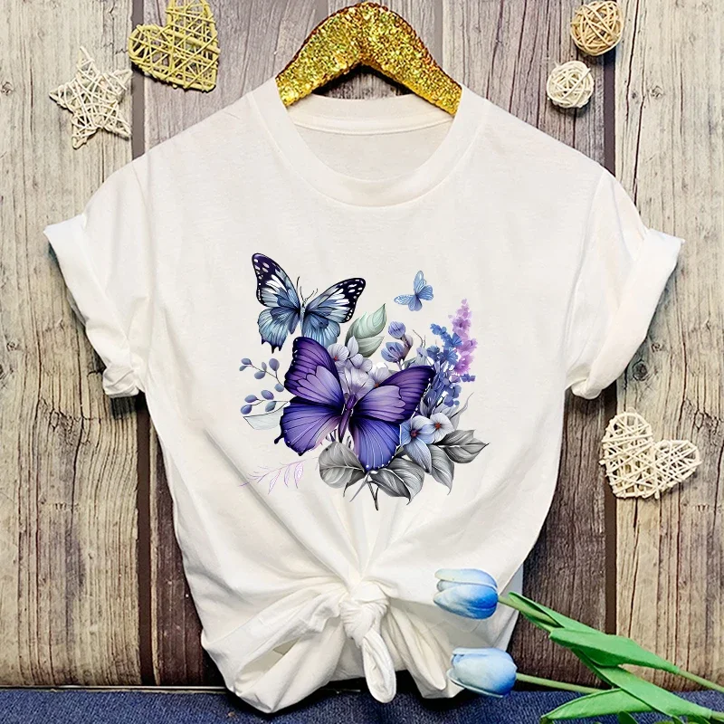 Butterfly and Roses on Geometric T-shirt for Women main image 1