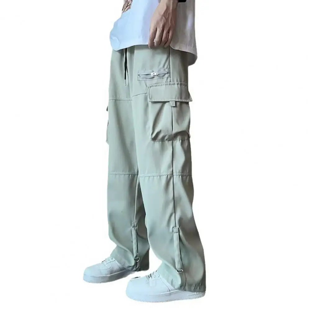 

Versatile Pants Streetwear Men's Cargo Pants Loose Fit Zipper Pockets Elastic Waist Breathable Stylish Hip Hop Trousers Men Long