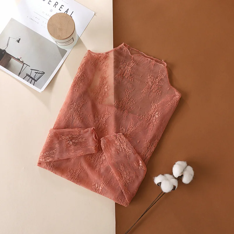 Сексуальні жіночі сітчасті футболки Прозора мереживна блузка з довгим рукавом Прозорі топи для жінок Сорочка з низом Прозорі футболки Body Crop Top