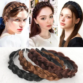 Parrucca sintetica a tre trecce con fascia, stile Fried Dough Twists, copricapo intrecciato, comoda fascia per capelli con clip
