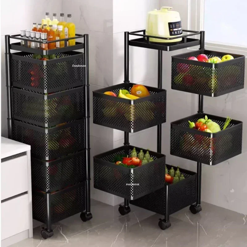 Rotating Kitchen Trolley Storage Rack Multi-functional Snack Storage Cart Floor-standing Multi-layer Auxiliary Cart with Wheel