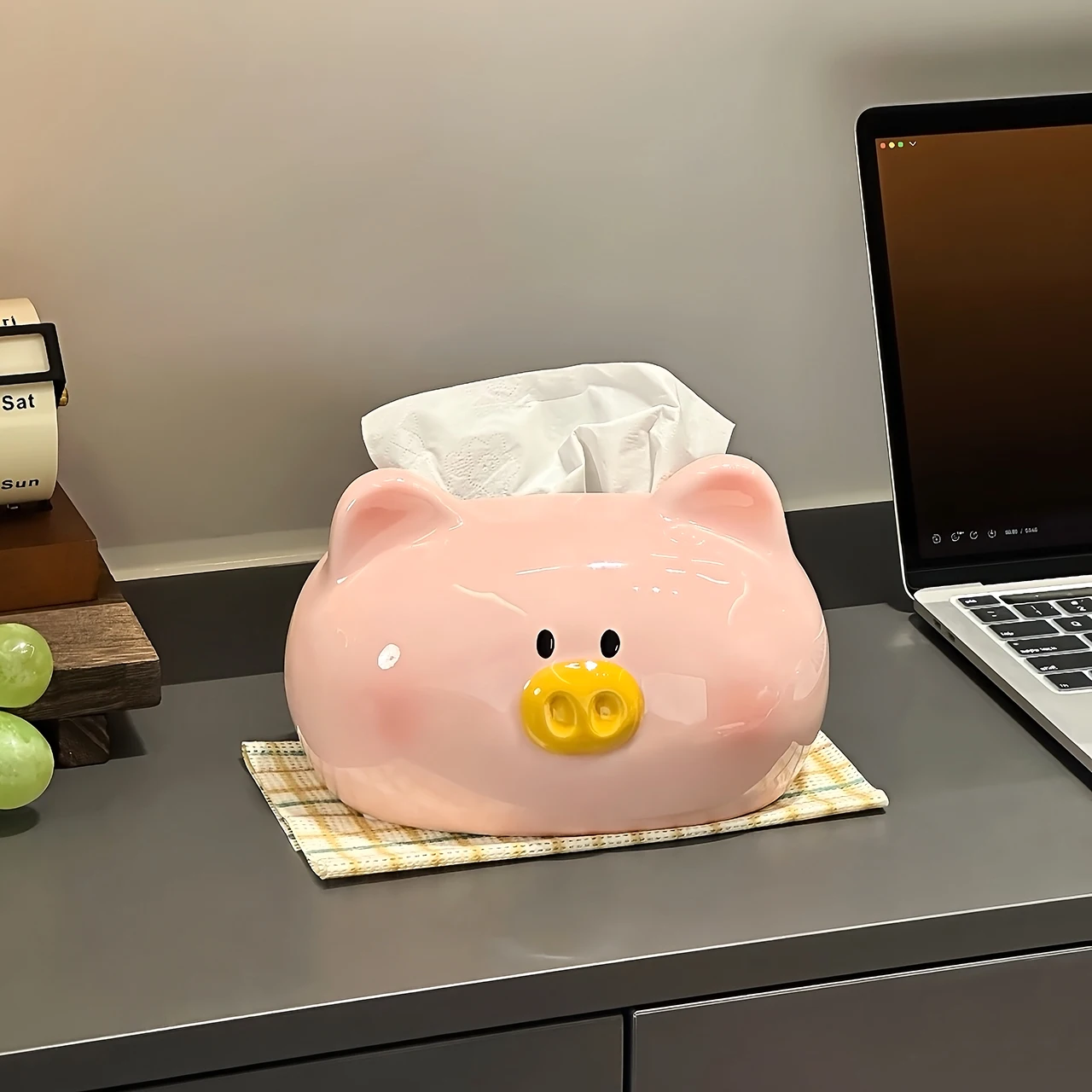 Creative Ceramic Cute Pig Shaped Tissue Box, Light Luxury Napkin Box, Home Living Room Bedroom Hotel Tea Coffee Table Decor, 1Pc
