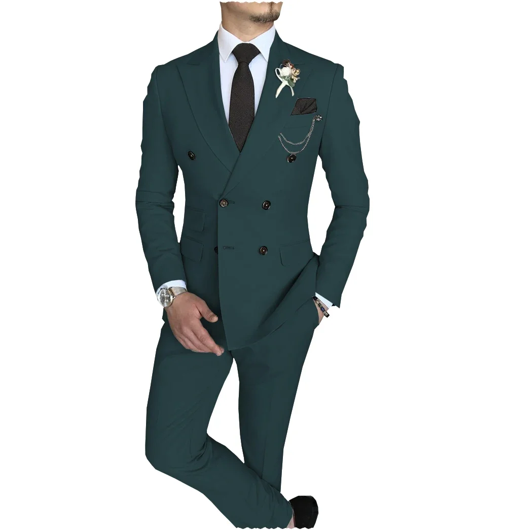 Men Suits Double Breasted Peak Lapel Jacket Business Casual Slim Fit Blazer Wedding Jacket Suit For Men ( jacket+Pants）