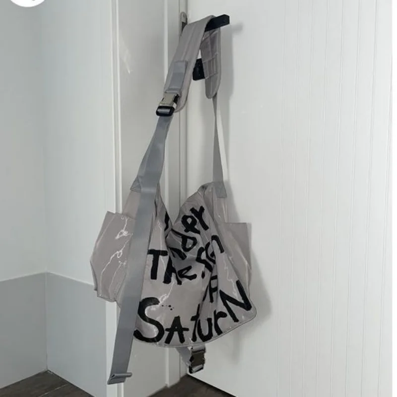 Korean Trendy Letter Print Large Capacity Crossbody Bag Streetwear Casual Unisex Y2k Shoulder Bag