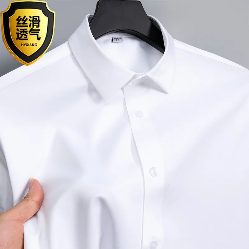 6XL men's shirt Dress Long sleeve Ice silk plus size Business casual high quality wear free breathable slim solid color