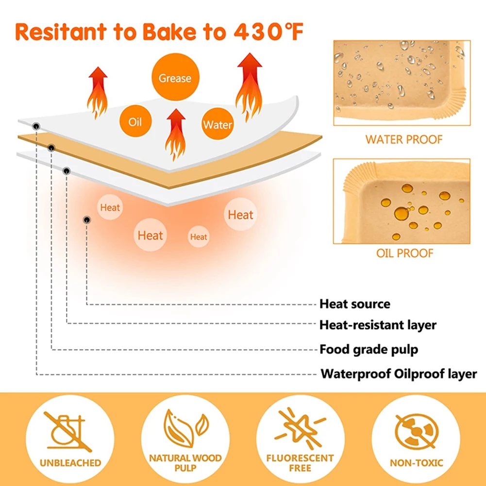 50Pcs Rectangle Disposable Airfryer Baking Paper Liner Non-Stick Baking Mat for Ninja Foodi Air Fryer Accessories HOT