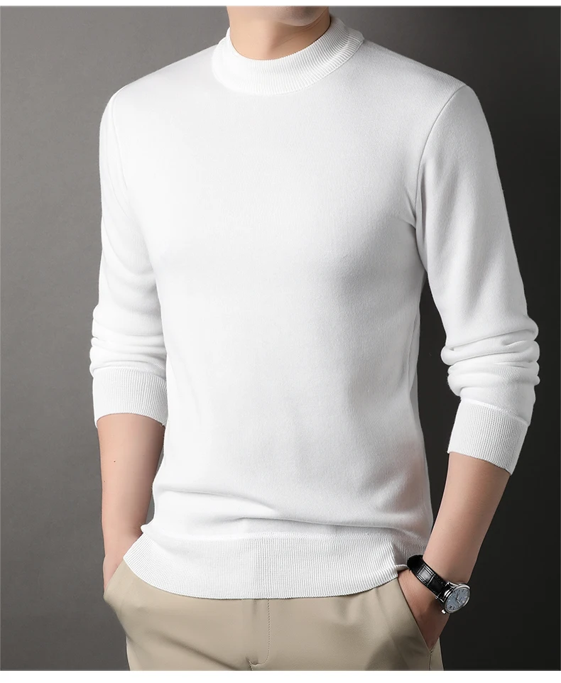 Herren-Pullover mit Rundhalsausschnitt, Fleece-Strickwaren, einfarbig, Samtpullover, schmale Passform, elegante Luxusmarke, braune Strickpullover – Detail 5