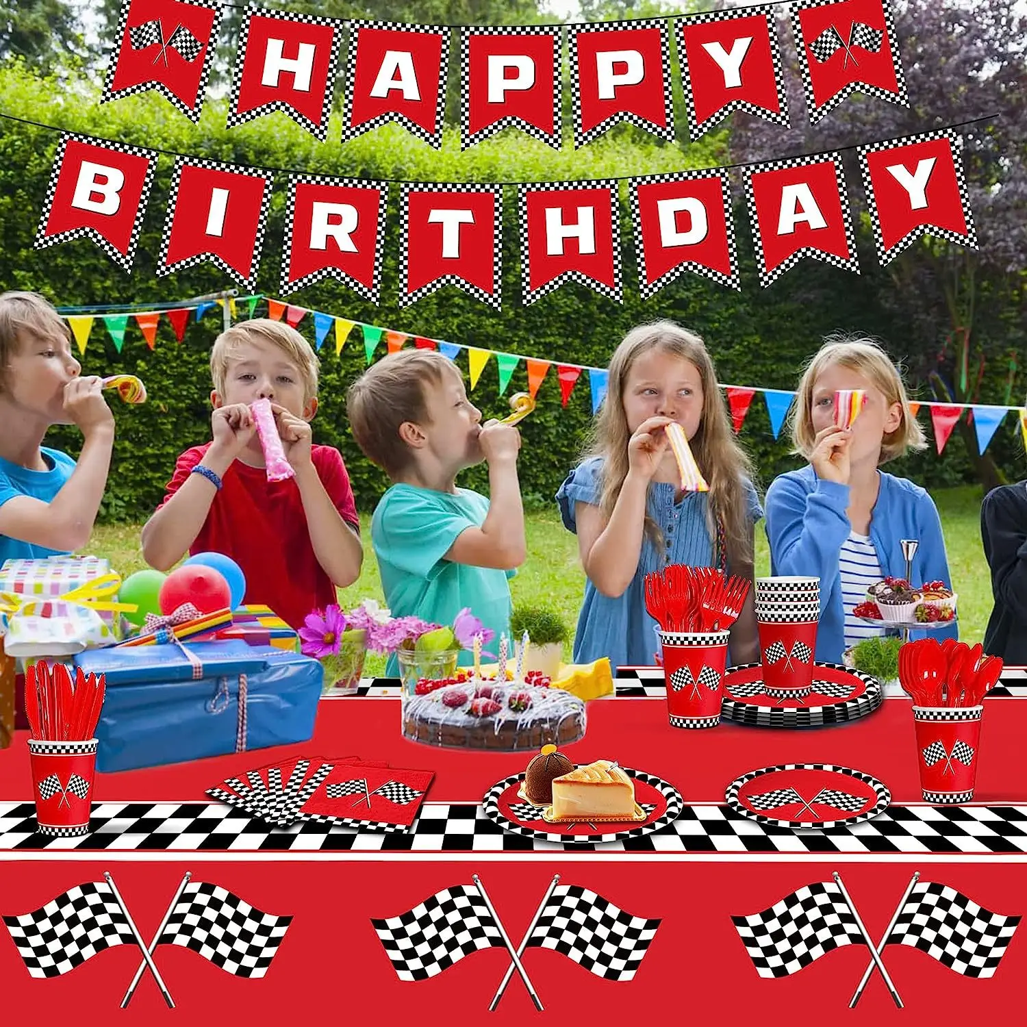 Neue rote Rennwagen Thema Party Dekoration und Tisch zubehör Einweg Tischdecke Geschirr Kinder Geschenk 600 × 2000cm Rennstrecke – Detail 1