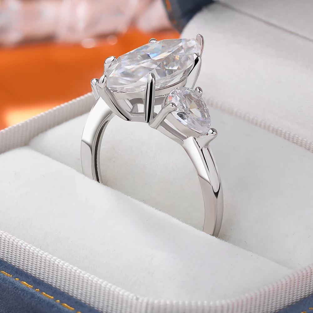 FEOBUR carati Marquise Cut Moissanite Anello per le donne 925