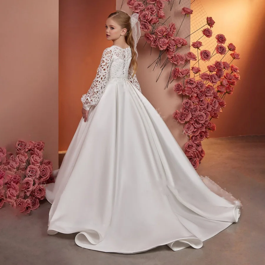 

High End Teen Girls Wedding Party And Bridesmaid Floor Length Dress 3 To 14 Years Piano Performance Dresses Cut Out Long Sleeve