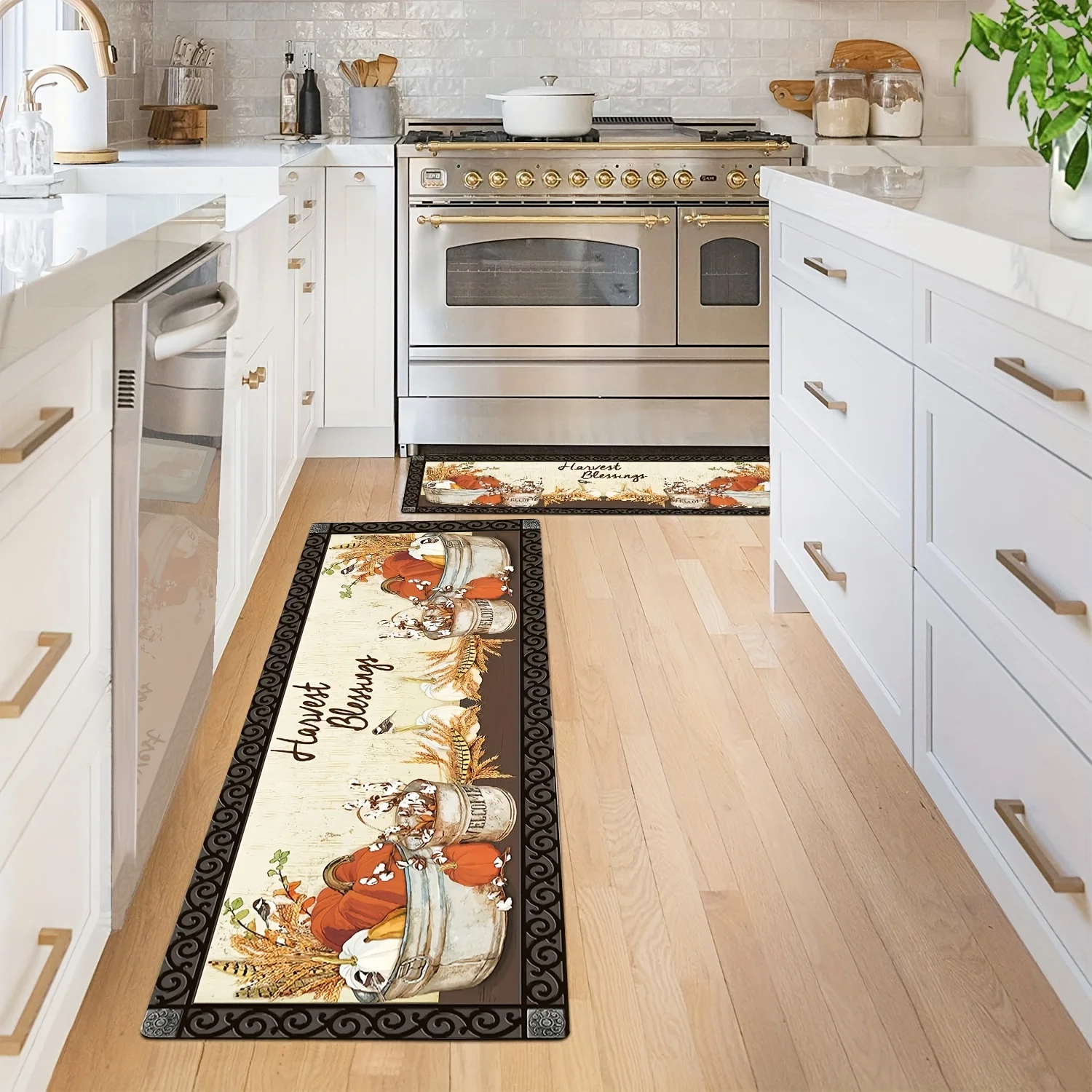 Fall Pumpkin Print Floormat Thanksgiving Autumn Harvest Balcony Kitchen Rug Living Room Bedroom Entrance Non-slip Rug Home Decor 5