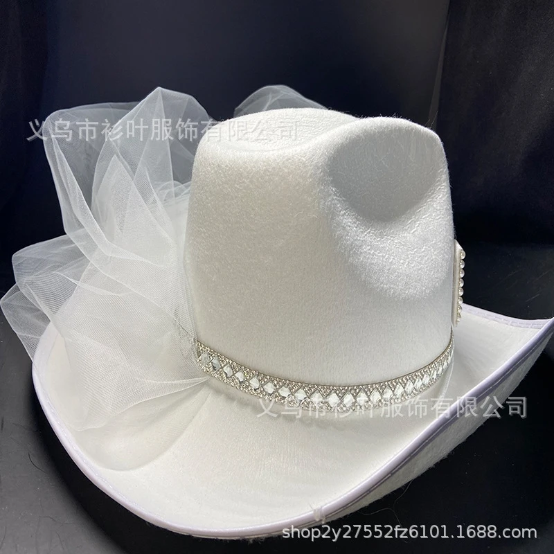 Bride Cowgirl Hat with Veil Novelty Cowboy Hat Summer Beach Cowgirl with Long Veil Western Fancy Dress Accessory cowboy hats cowgirl hats