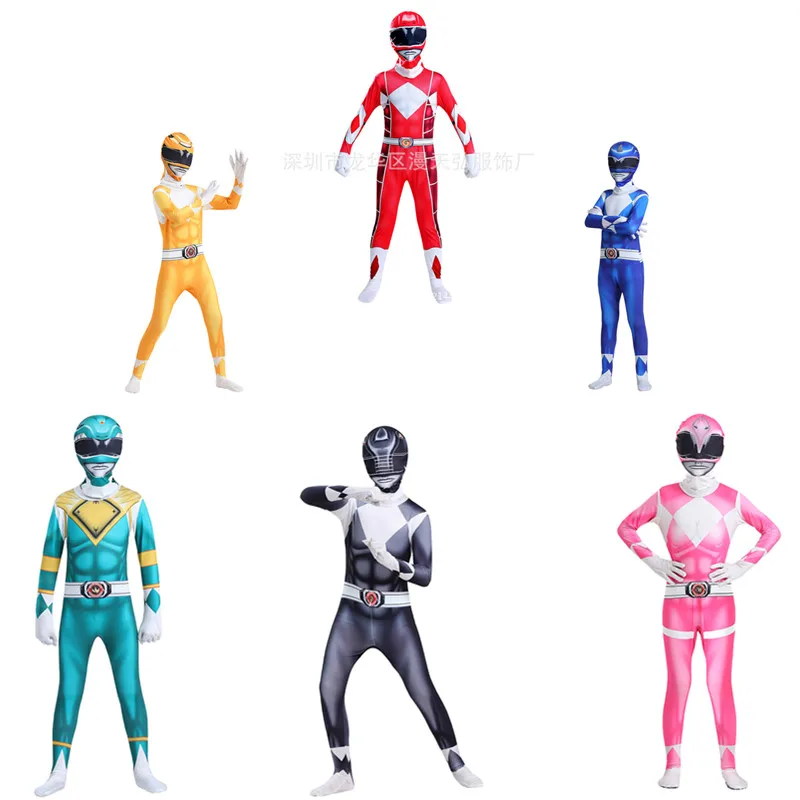 Kids Mighty Morphin Powerzentai Costume Boys Mystic Force Multi Color Rangers Party Samurai Cosplay Carnival Halloween Tuta