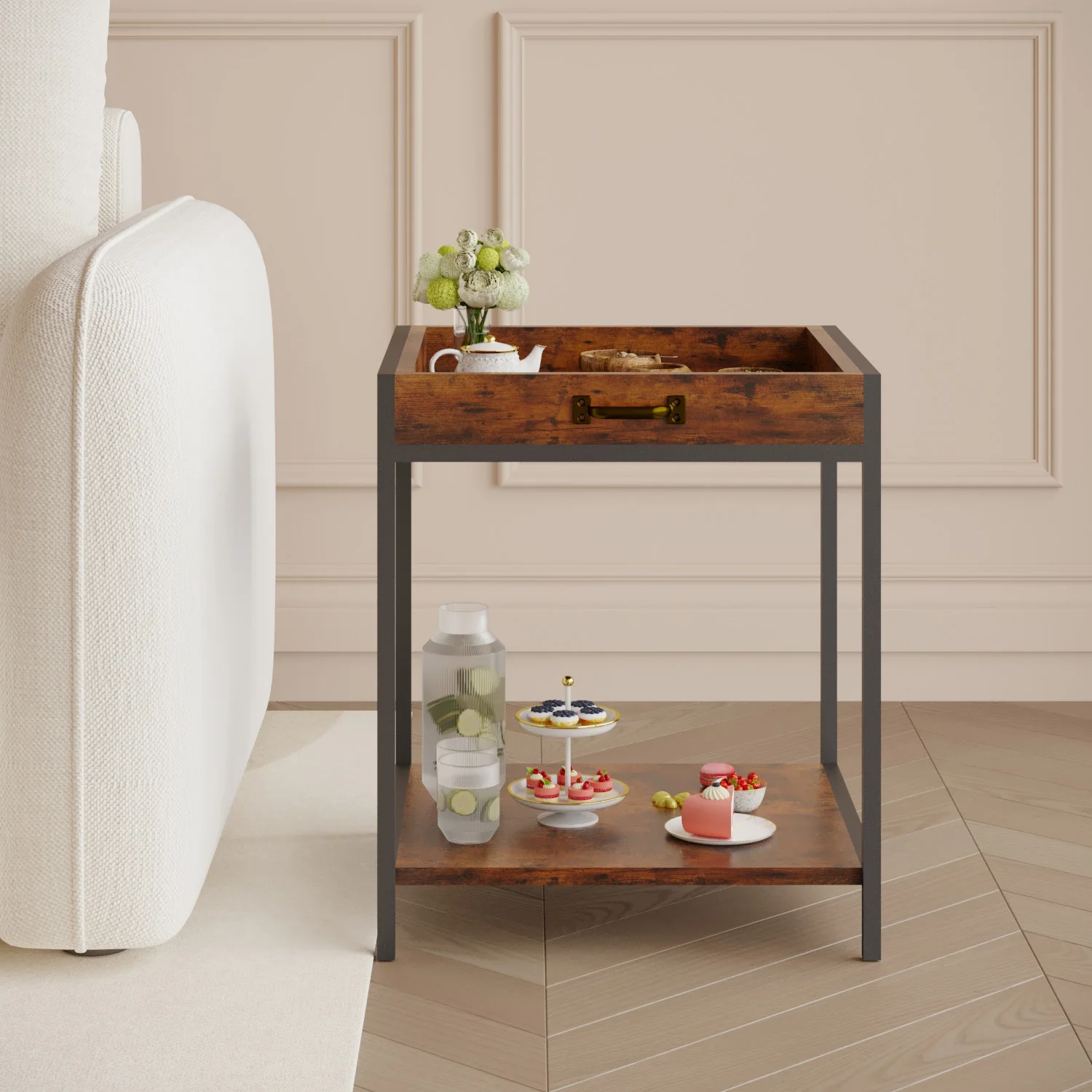 طاولة قهوة بطبقتين، خشب، غرفة معيشة