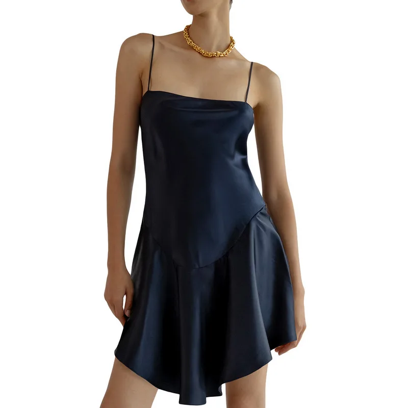 

Женское Короткое платье на бретельках, вечерняя модель, летняя одежда 2023, однотонное платье без рукавов с лямкой на шее и асимметричным подолом, сексуальная клубная уличная одежда