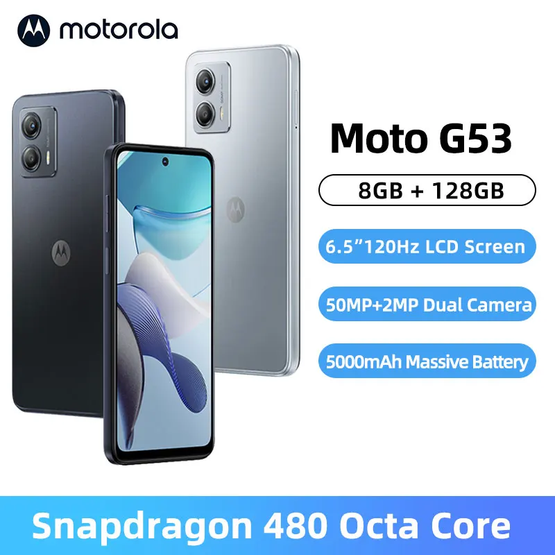 

Motorola Moto G53 смартфон, 8 Гб 128 ГБ, экран 6,5 '', процессор Snapdragon 120, камера 50 МП, аккумулятор 480 мАч